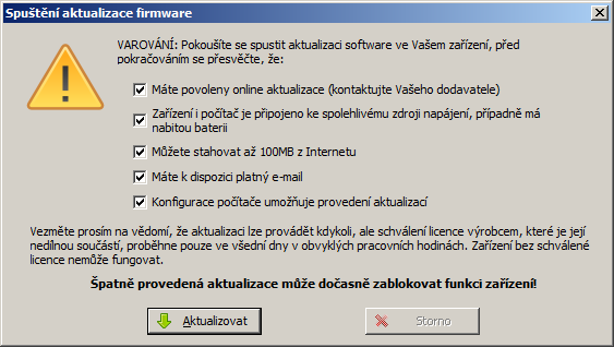 Okno aktualizace